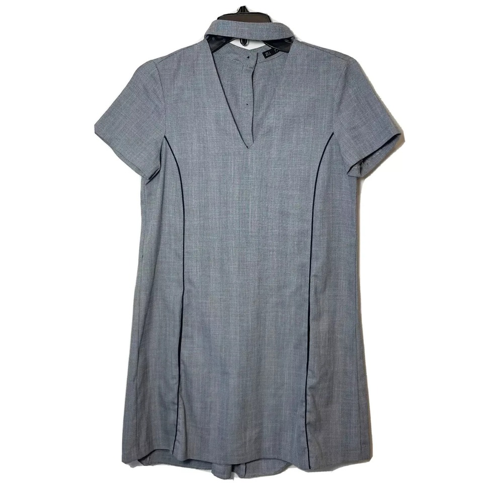 ZARA Basic Collection Choker Shift Mini Dress Size S Gray Short Sleeve Button